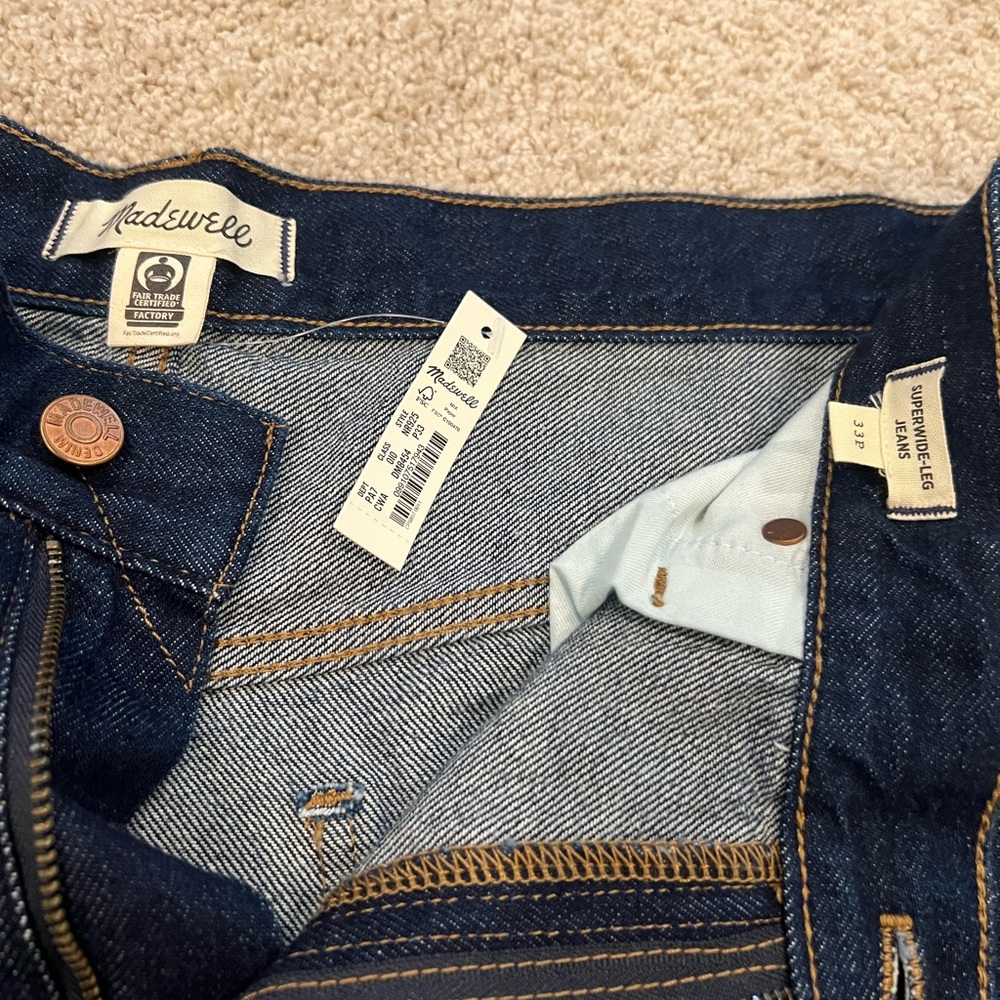 NWT Madewell SuperWide-Leg Indigo Denim Jeans with Contrast Stitching